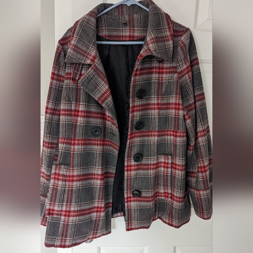 Red plaid lined wool coat